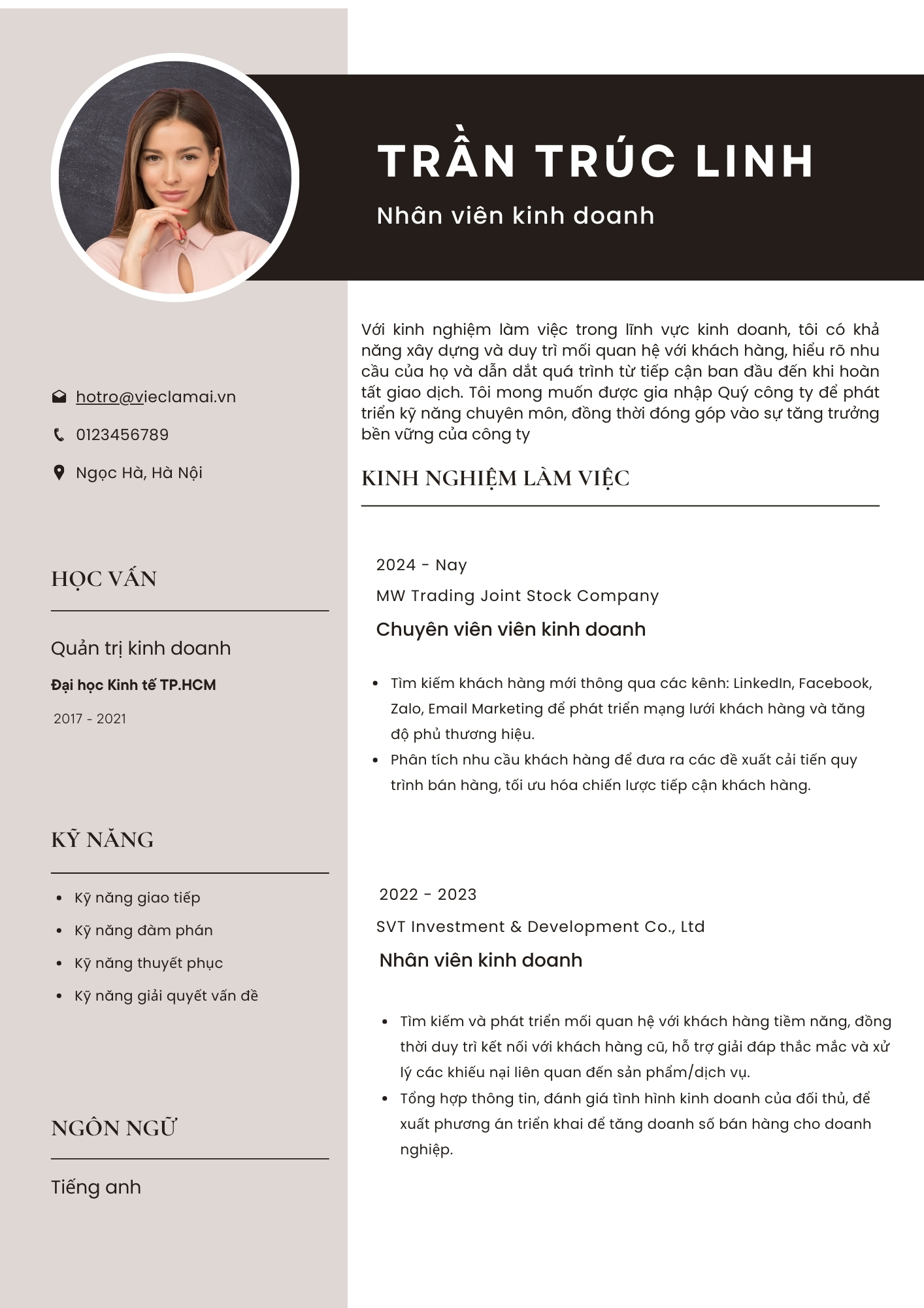 Mẫu CV xin việc nhân viên Sales 6