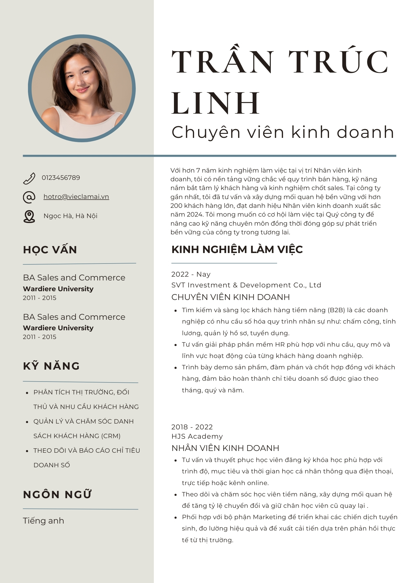 Mẫu CV xin việc nhân viên Sales 8