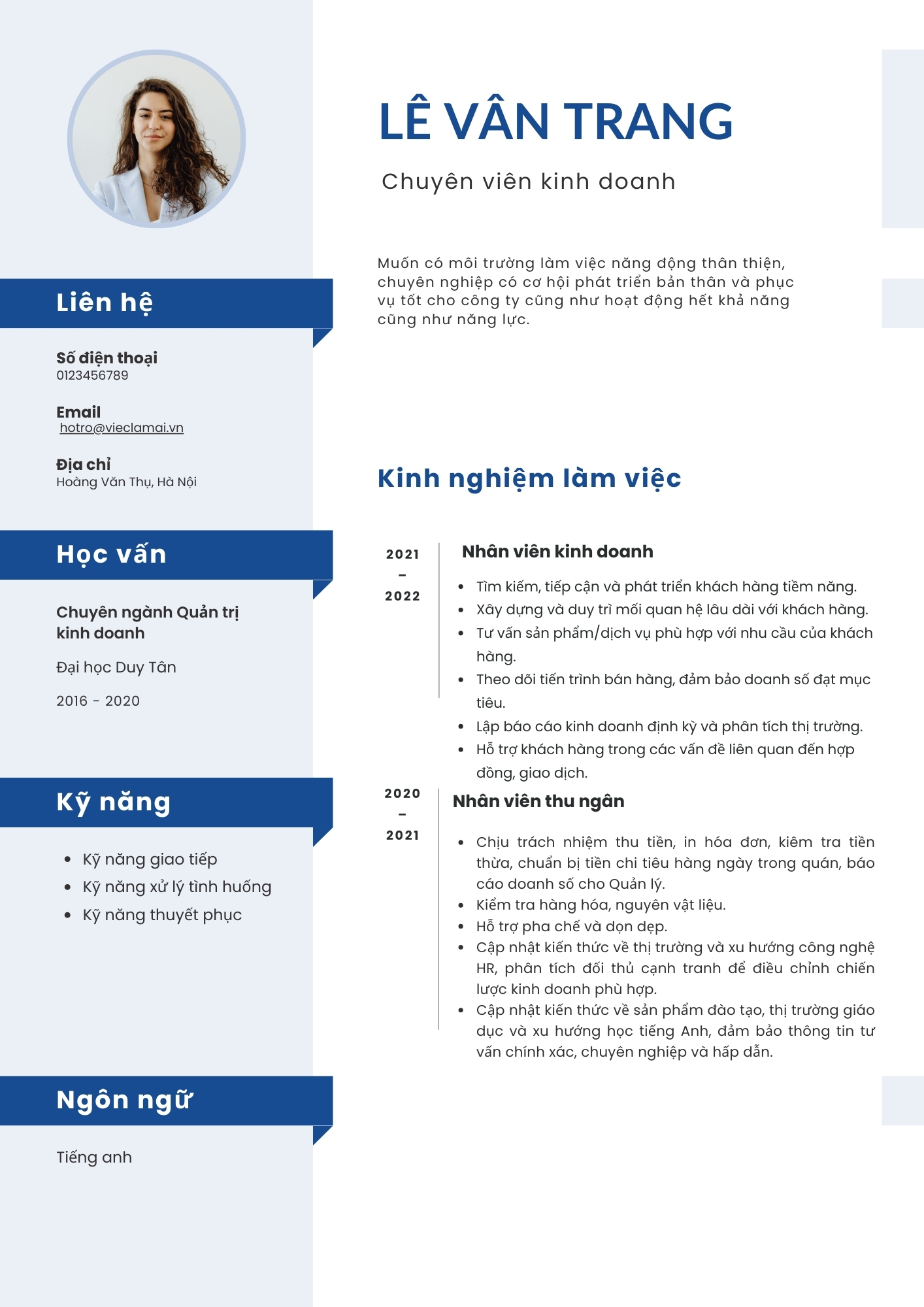 Mẫu CV xin việc nhân viên Sales 9