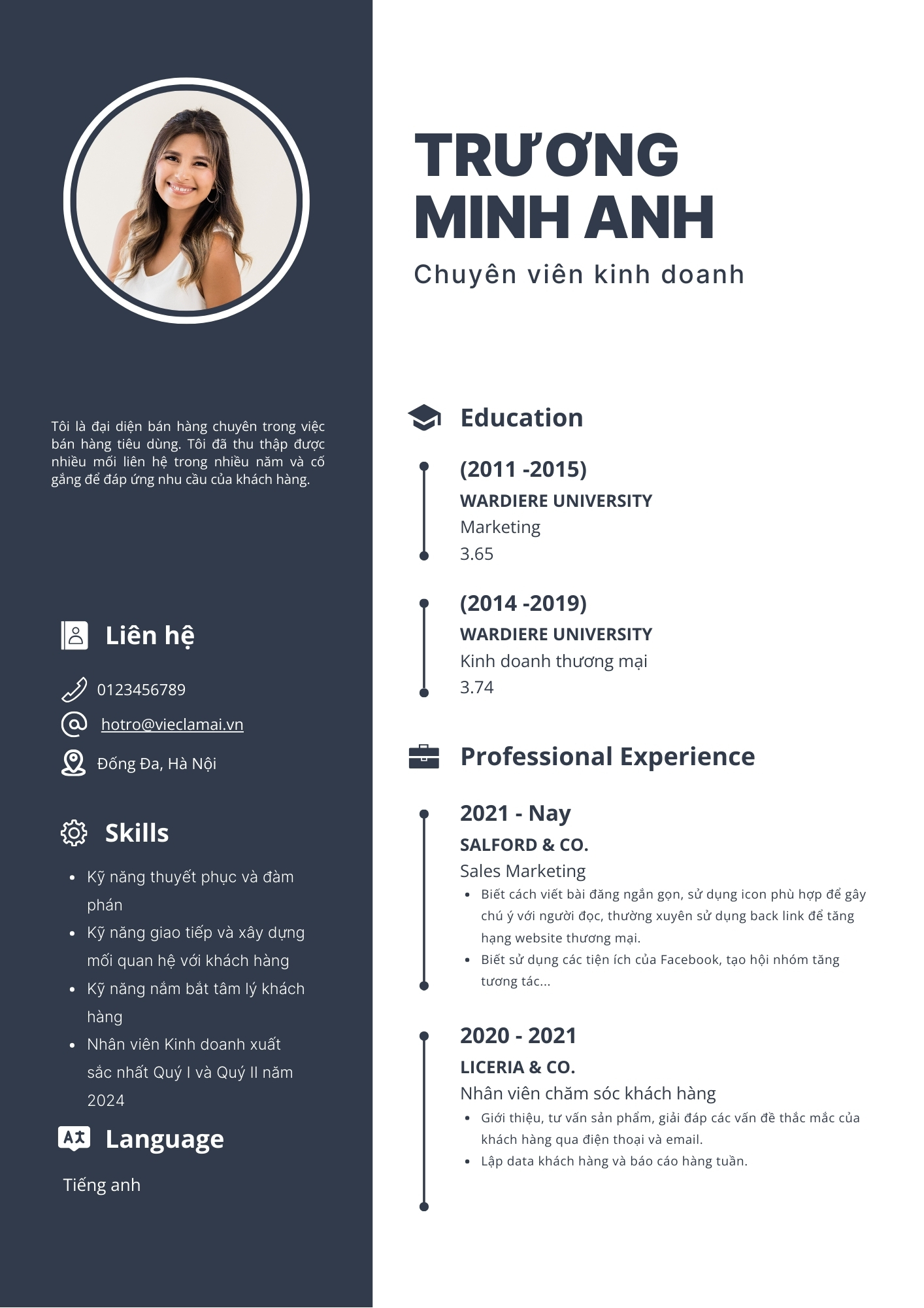 Mẫu CV xin việc nhân viên Sales 10