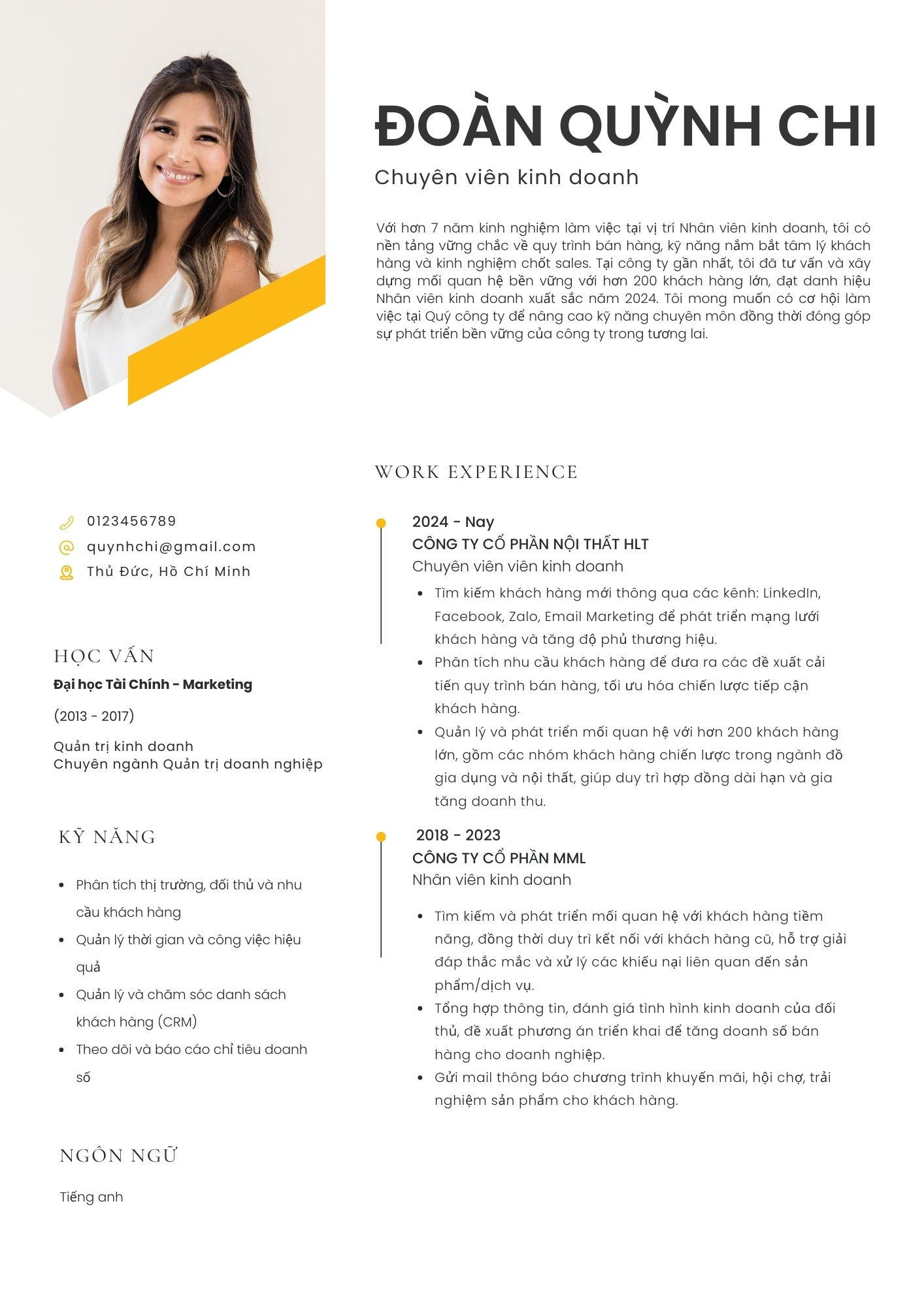 Mẫu CV xin việc nhân viên Sales 3