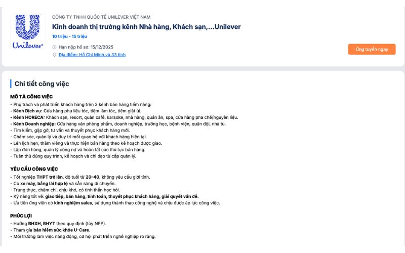 Mẫu mô tả công việc nhân viên kinh doanh thị trường trên nền tảng Vieclam.ai.vn