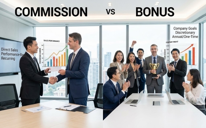 Bonus thưởng theo hiệu suất chung, Commission thưởng theo doanh số cá nhân