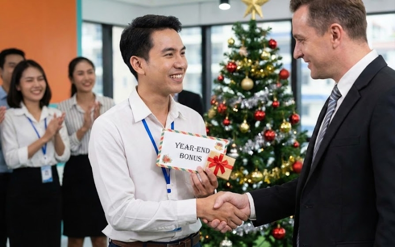 End-of-year bonus là thưởng cuối năm ghi nhận đóng góp