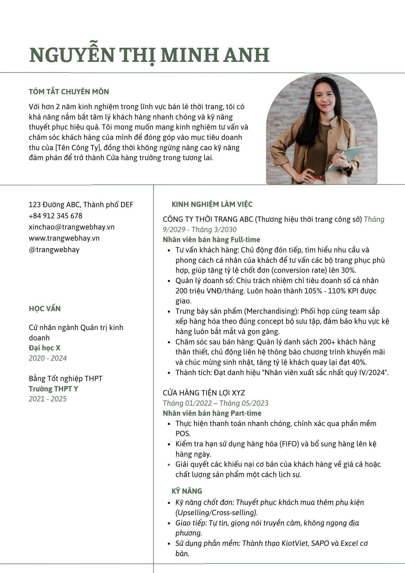 Mẫu CV nhân viên bán hàng