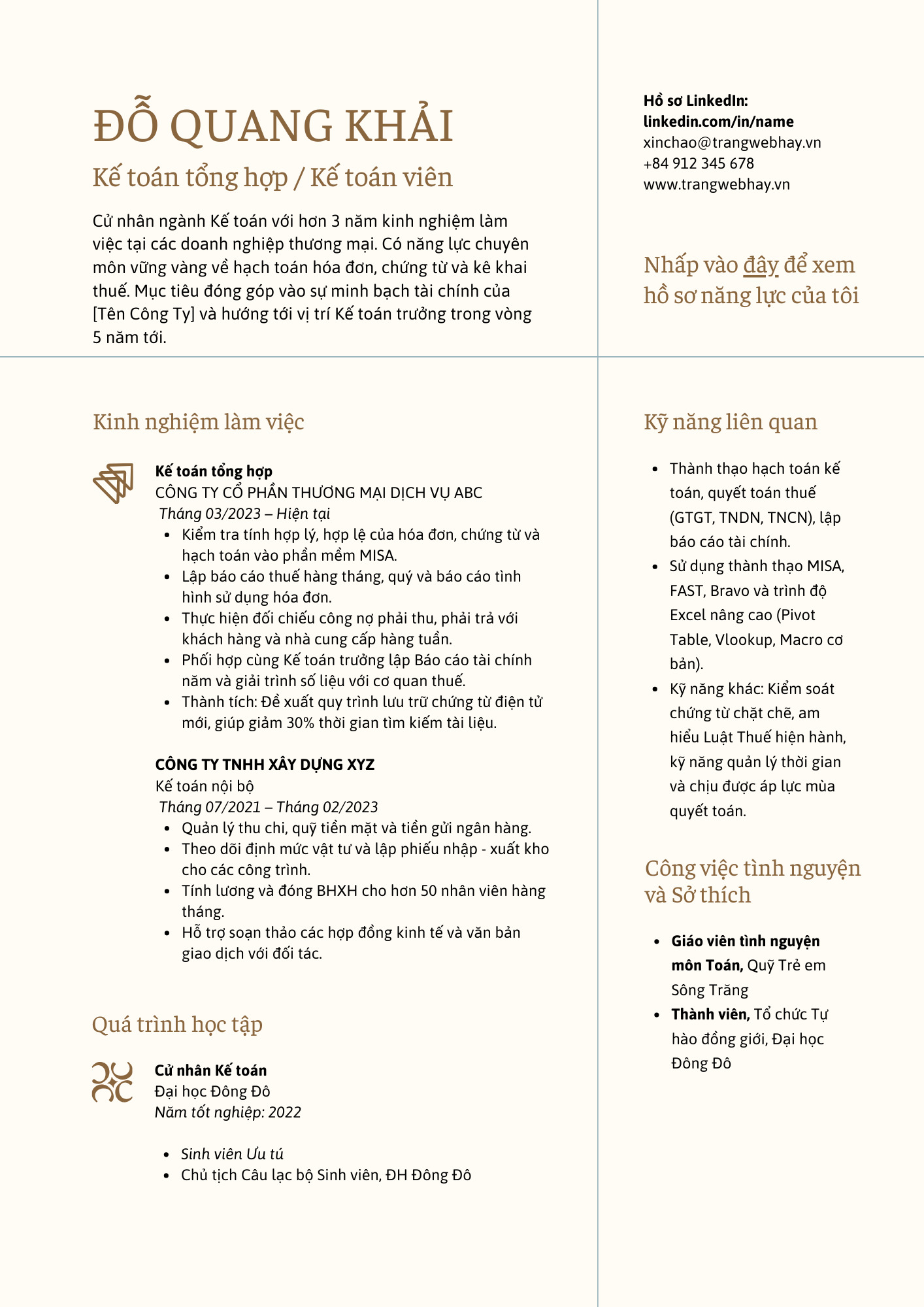 Mẫu CV nhân viên kế toán