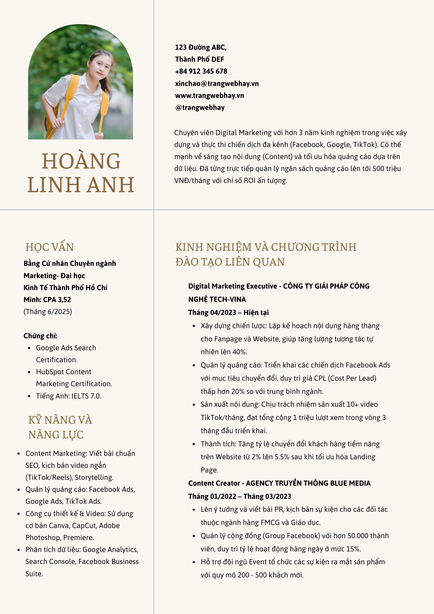 Mẫu CV nhân viên Marketing