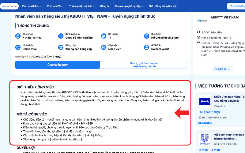 Mô tả về công việc hằng ngày của vị trí tuyển dụng