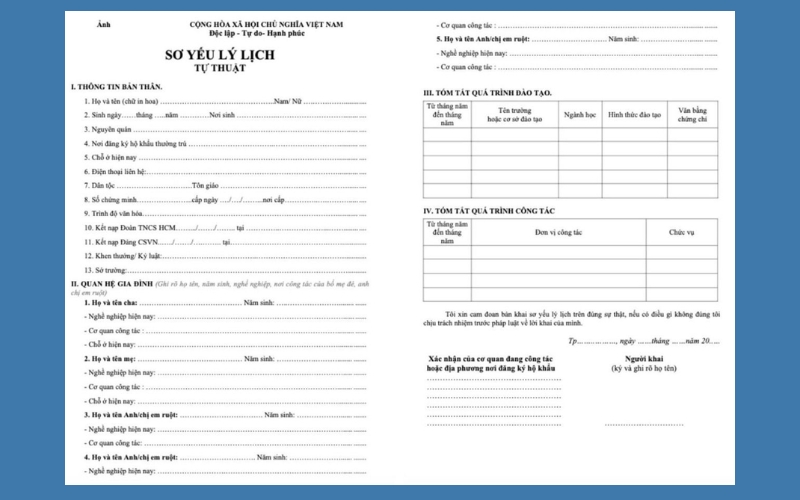Mẫu sơ yếu lý lịch tự thuật đã điền sẵn theo form chuẩn