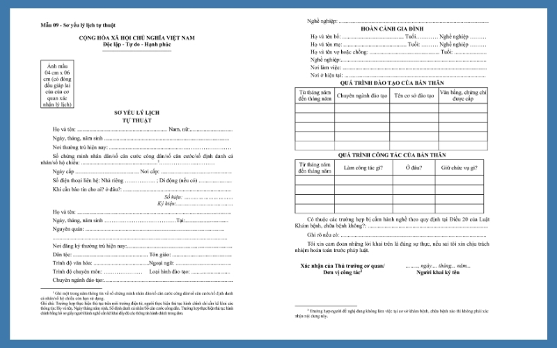 Thông tin trong sơ yếu lý lịch cần đầy đủ, chính xác và rõ ràng