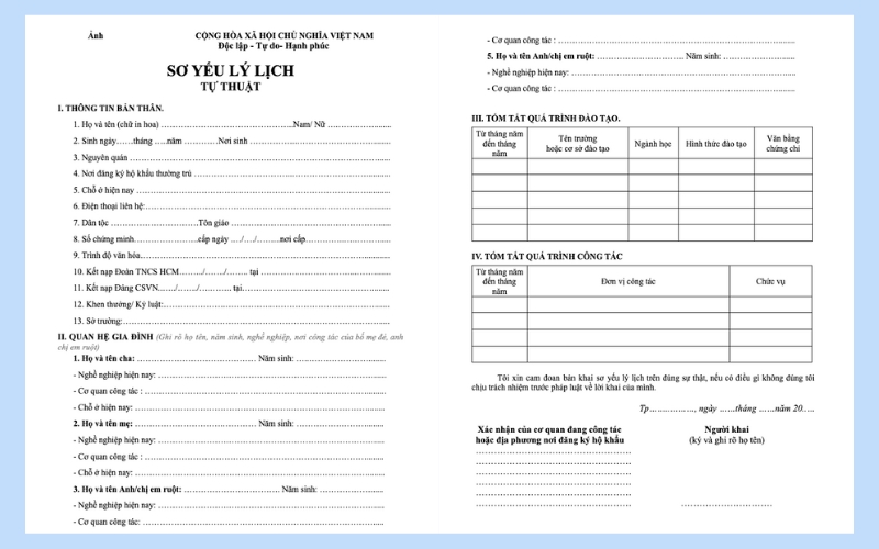 Mẫu sơ yếu lý lịch tự thuật được sử dụng phổ biến hiện nay