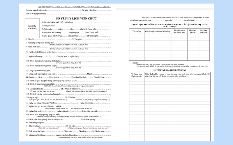 Mẫu sơ yếu lý lịch dùng cho thi tuyển, xét tuyển viên chức