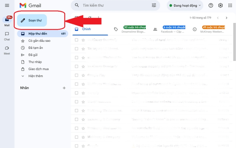 Cách nhấn nút soạn email mới trên Gmail