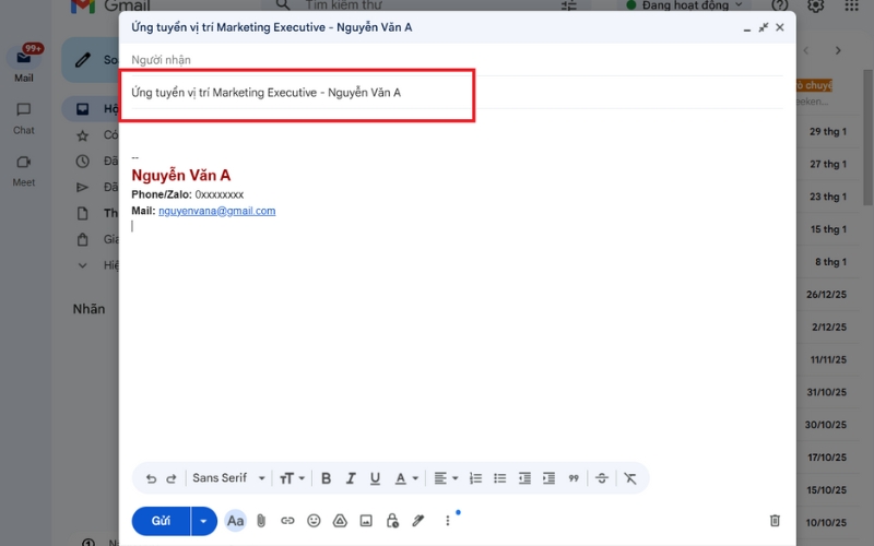 Tiêu đề email rõ ràng giúp người nhận nhanh chóng nắm được mục đích và ưu tiên phản hồi